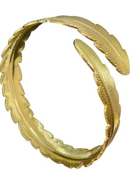 Altın Renk Yaprak Model, Pirinç Materyal, Esnek ve Farklı Pazu Kol Bilekliği