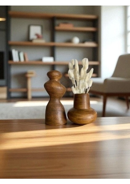 2'li Ahşap Desenli Hm Bohem Vazo Set, Iskandinav Şamdan fiyatları