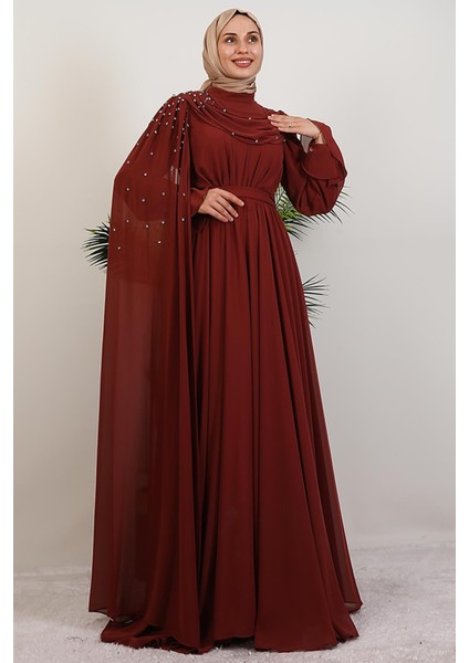 Karanfil Pelerinli Elbise Mercan