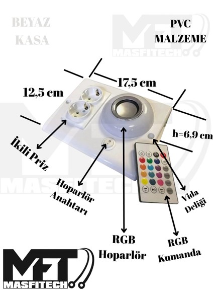 Dolap ve Tezgah Altı Bluetooth Müzik Çalar Prizmatik Venüs Kablolu (Kablo Uzunluğu 2 Metre)