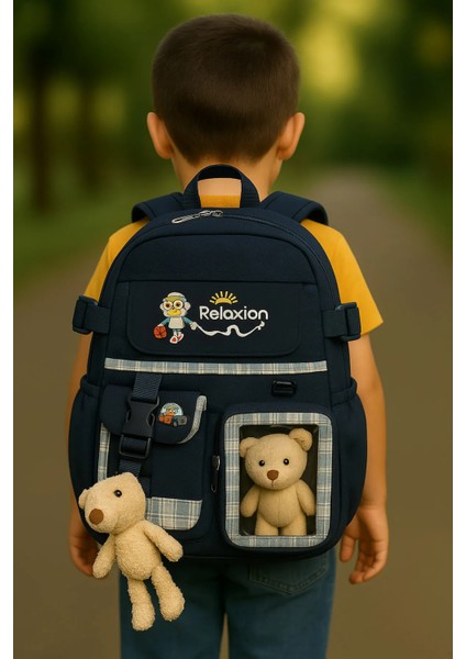 Peluş Oyuncaklı Sevimli Okul Çantası – Ilkokul ve Ortaokul Için Uygun + Ayıcık Hediyeli - Model8
