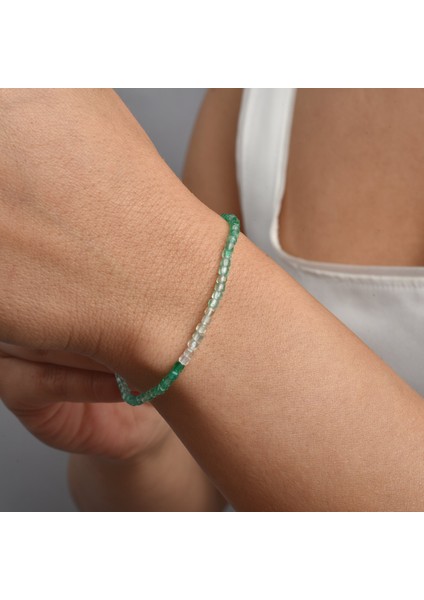 14 Ayar Altın Kaplama Doğal Gölgeli Yeşil Oniks Minimal Gümüş Bileklik - BGS00105