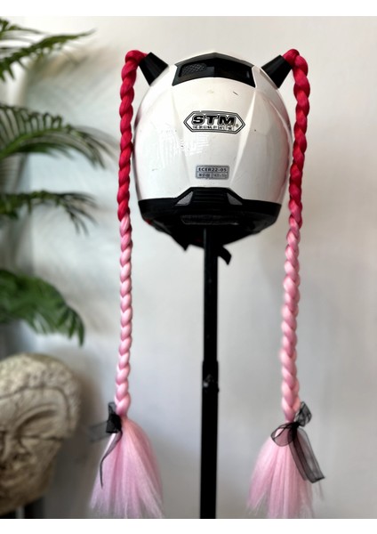 Motor & Motosiklet Pembe Ombreli Çift Örgü Saç Kask Dış Aksesuar