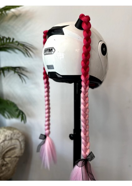Motor & Motosiklet Pembe Ombreli Çift Örgü Saç Kask Dış Aksesuar modelleri