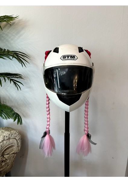 Motor & Motosiklet Pembe Ombreli Çift Örgü Saç Kask Dış Aksesuar fırsatları