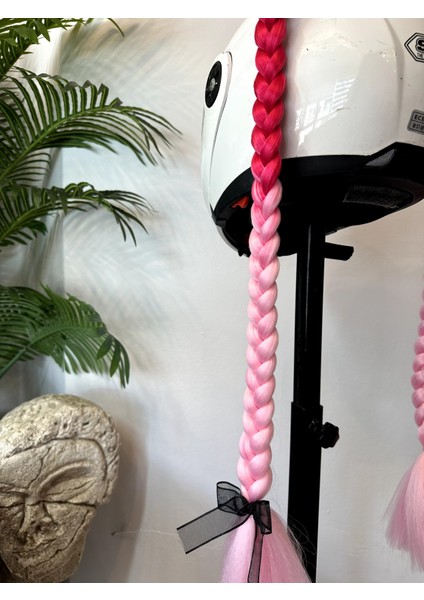 Motor & Motosiklet Pembe Ombreli Çift Örgü Saç Kask Dış Aksesuar indirimleri