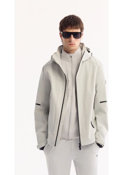 Erkek Gri Kapüşonlu Su İtici Rüzgar Geçirmez Hafif Mevsimlik Comfort Fit Mont A52Y6036