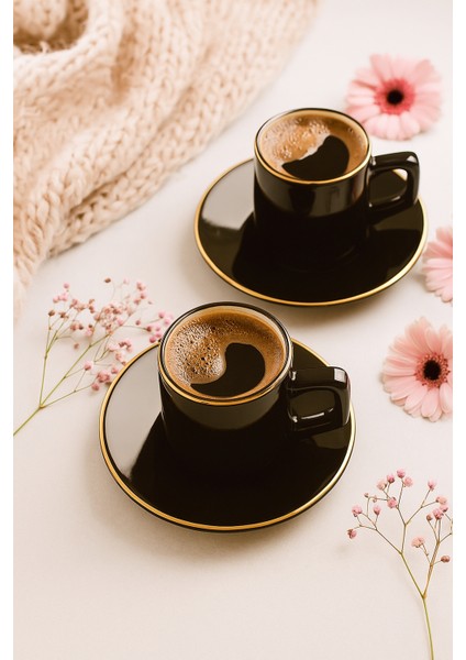 Keramika 2 Kişilik 4 Parça Siyah Kahve Fincan Takımı 100ML