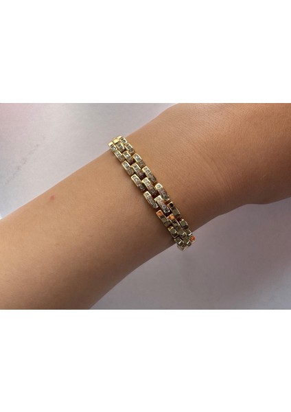 Kordon Model Zirkontaşlı Altın Renkli Gold Çelik Bileklik fiyatları