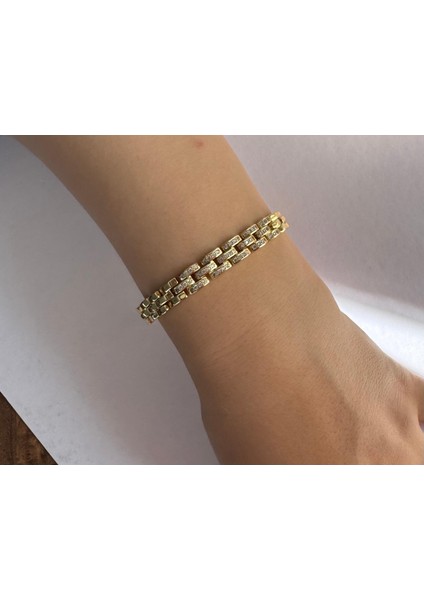 Kordon Model Zirkontaşlı Altın Renkli Gold Çelik Bileklik modelleri