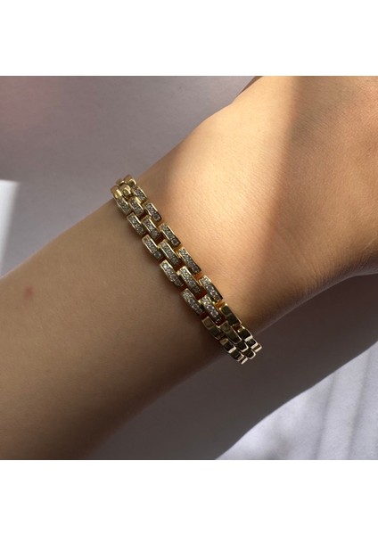Kordon Model Zirkontaşlı Altın Renkli Gold Çelik Bileklik fırsatları