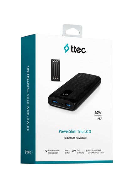 Powerslim Trio LCD 10.000MAH Pd 22,5W Dahili Kablolu Taşınabilir Şarj Aleti / Powerbank