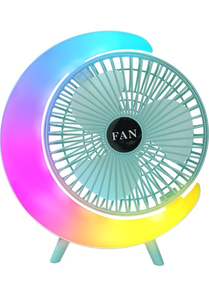 Masaüstü Ev Ofis Soğutucu Pervane Fan Taşınabilir Şarjlı Ev Ofis Vantilatör Rgb'li Döner Başlıklı