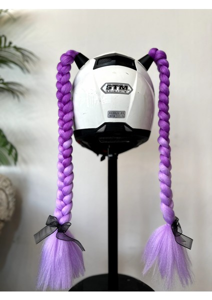Motor & Motosiklet Lila Ombreli Çift Örgü Saç Kask Dış Aksesuarı