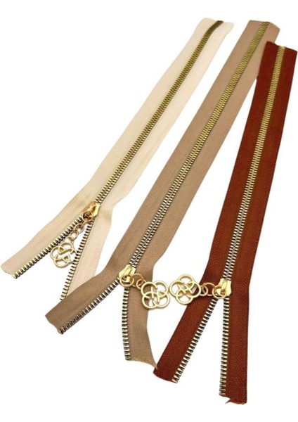 Başlıklı Fermuar Set 30 cm Light Gold Metal (Taba, Krem, Bej)
