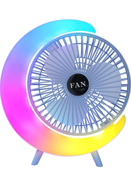 Masaüstü Ev Ofis Soğutucu Pervane Fan Taşınabilir Şarjlı Ev Ofis Vantilatör Rgb'li Döner Başlıklı