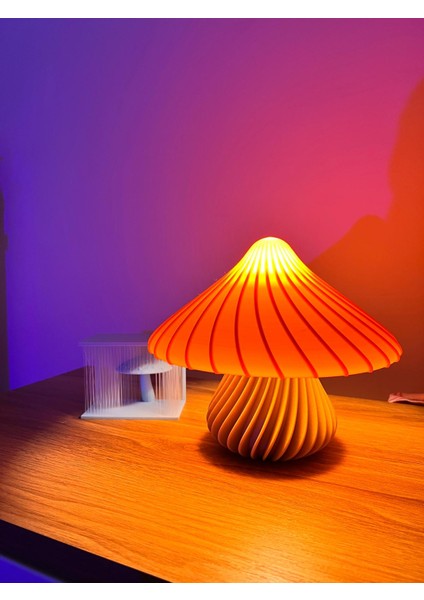 Mantar Şekilli Gece Lambası – Turuncu & Krem | Dekoratif LED Masa Lambası