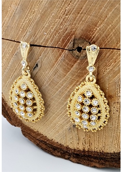 Gold Renk Taşlı Yuvarlak Küpe