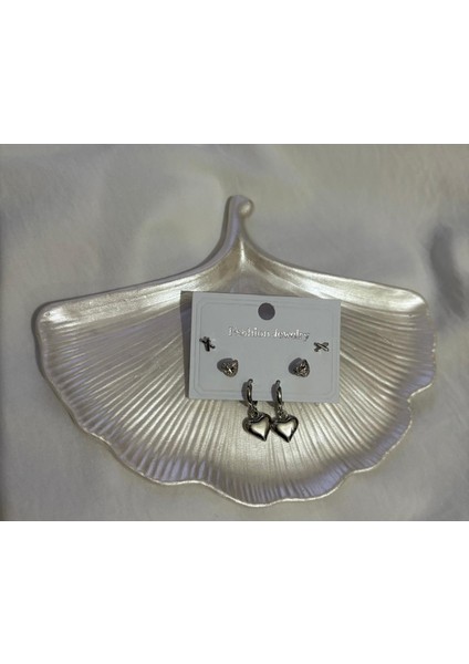 6 lı Set Gümüş Renk Kalp ve Yıldız Çelik Küpe Seti – Romantik ve Şık Tasarım fiyatları