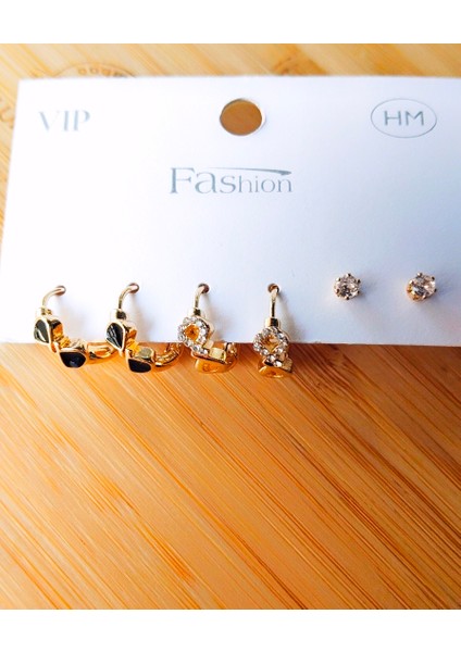 Gold Renk Lüks Gösterişli Figürlü Çoklu Küpe