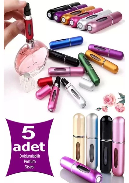 5 Adet Taşınabilir Mini Doldurmalı Parfüm Şisesi Cep Parfümü Seyahat Tipi Çanta Içi 5 ml
