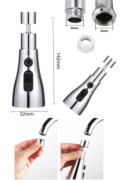 Main Shop 3 Fonksiyonlu Metalik Musluk Başlığı Paslanmaz Metalik Musluk Başlığı Oynar Başlıklı M-118 fiyatları