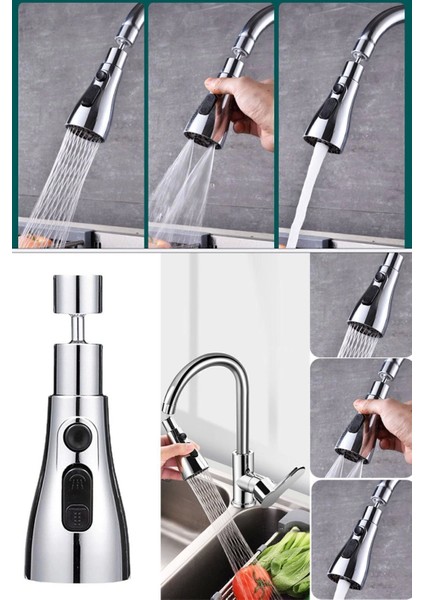 Main Shop 3 Fonksiyonlu Metalik Musluk Başlığı Paslanmaz Metalik Musluk Başlığı Oynar Başlıklı M-118 modelleri