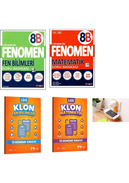 Fenomen 8b Fen ve Matematik + Mozaik Fen ve Matematik Klon Denemeler Set Priz Tutuculu