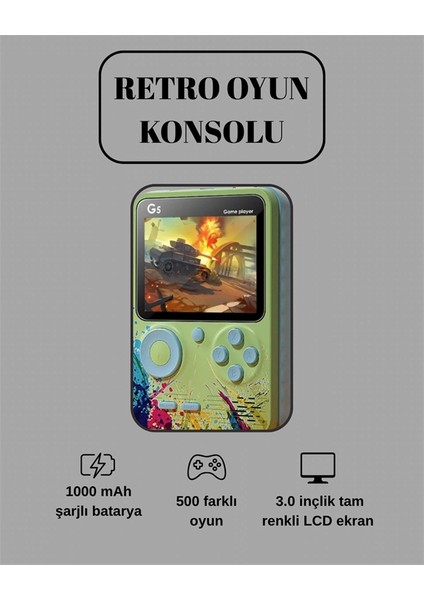 G5 Game Box Retro Mini Oyun Konsolu – 500 Dahili Oyun fiyatları