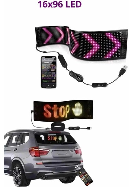 Cama Yapışan En Büyük Boy 16X96 Telefon Kontrollü LED Ekran Digital Araba Yazısı indirimleri