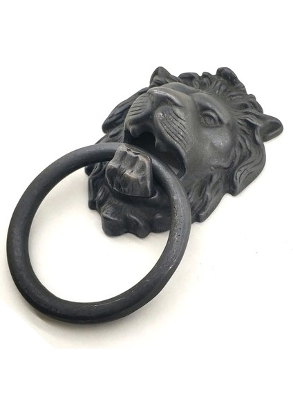 Antika Tarz Dekoratif Pirinç Aslan Kapı Tokmağı, Taktak - 102X130 Mm, Oksit