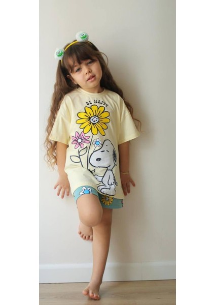 Happy -Çiçek Detaylı Kızçocuk Şortlu Takım