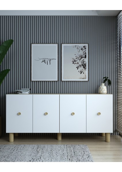 KA1504DB- Zeyn Bohem Konsol,tv Sehpası,çok Amaçlı Dolap,kahve Köşesi 150CM Safirmeşe-Beyaz