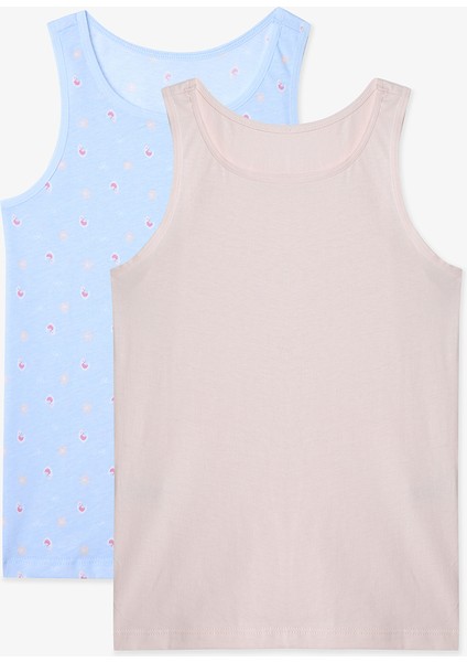 Kız Çocuk Chicken Çiçekli Desenli Kalın Askılı Pamuklu 2'li Atlet