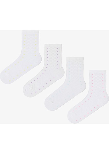 Renkli Kız Çocuk Puantiyeli Pamuklu 4'lü Soket Çorap