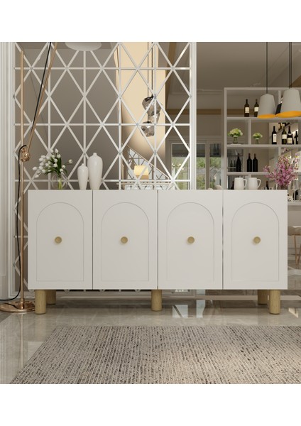 KA1505DB-ELLE Bohem Konsol ,tv Sehpası ,çok Amaçlı Dolap ,kahve Köşesi 150CM Safirmeşe-Beyaz