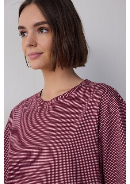 Bordo Freya Ekose Pamuklu Bisiklet Yaka Kısa Kollu Şortlu Pijama Takımı fiyatları