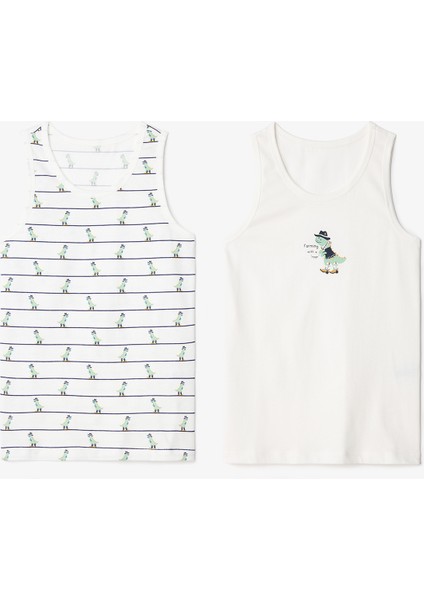 Beyaz Erkek Çocuk Dino Farm Dinozor Baskılı 2'li Atlet