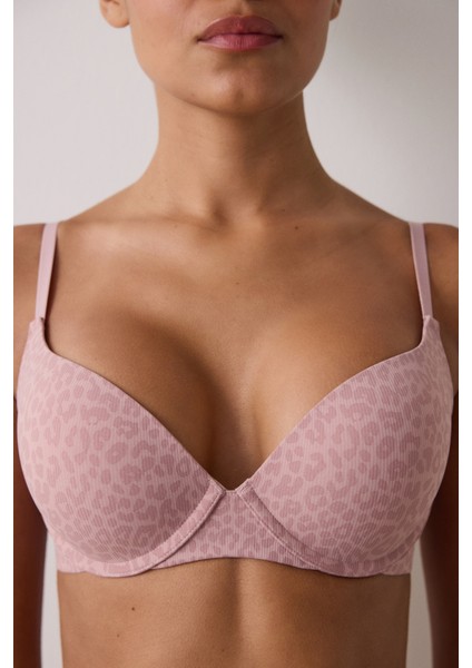 Kirli Pembe Liny Leopar Desenli Balenli Sütyen