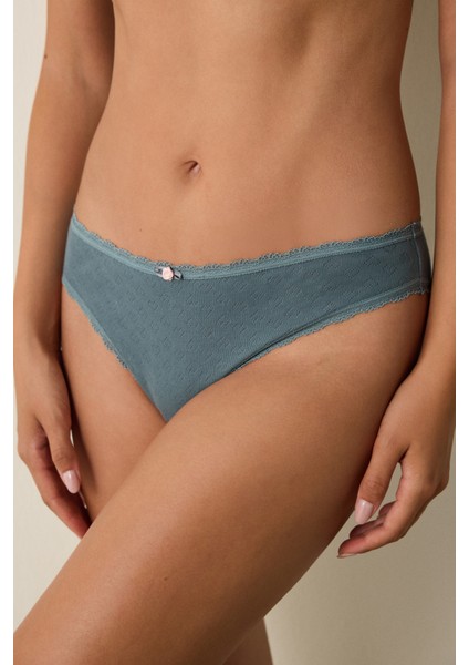 Koyu Gri Kalp Desenli Pointel Düşük Bel Brazilian Külot