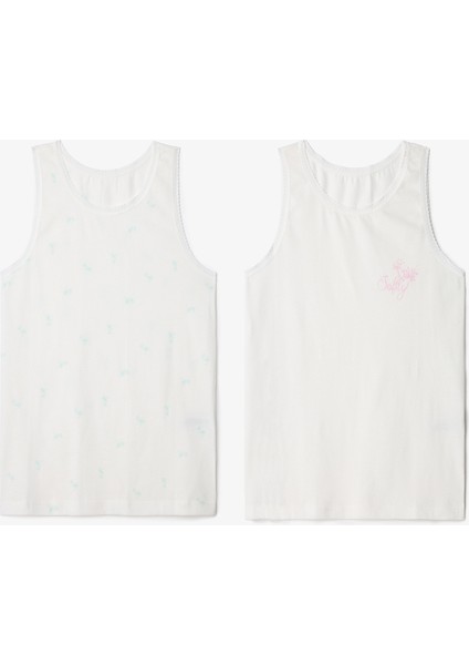 Optik Beyaz Kız Çocuk Pollen 2'li Çıtır Çiçek Desenli Pamuklu Atlet