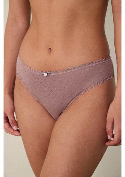 Açık Kahverengi Kalp Desenli Pointel Düşük Bel Brazilian Külot