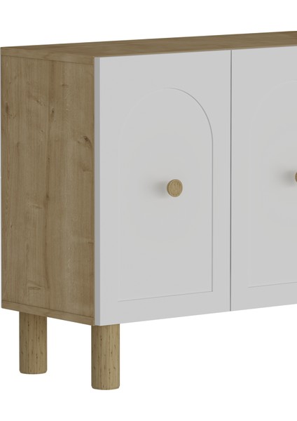 KA1505DB-ELLE Bohem Konsol ,tv Sehpası ,çok Amaçlı Dolap ,kahve Köşesi 150CM Safirmeşe-Beyaz