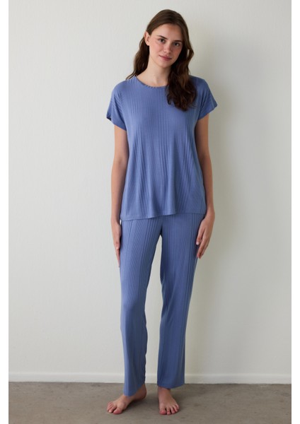 Indigo Hailee Bisiklet Yaka Kısa Kollu Pijama Takımı