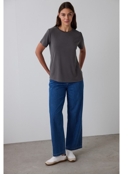 Antrasit Bisiklet Yaka Modal Tişört fiyatları