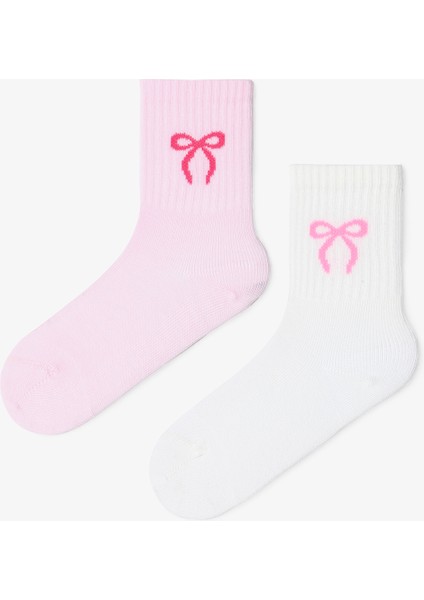 Karışık Renkli Kız Çocuk Ballerina Fiyonklu 2'li Soket Çorap