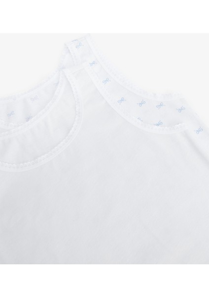 Optik Beyaz Kız Çocuk Bow Kurdela Desenli Pamuklu 2'li Kalın Askılı Atlet fiyatları