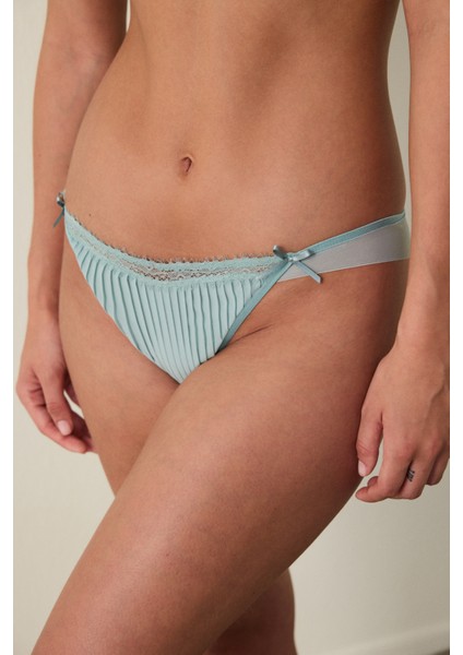 Mint Şifon Pliseli Düşük Bel Brazilian Külot