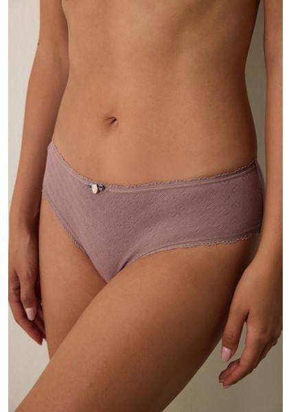 Açık Kahverengi Pointel Düşük Bel Hipster Külot