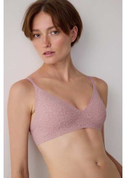 Kirli Pembe Tatto Effect Dikişsiz Balensiz Fitilli Üçgen Sütyen